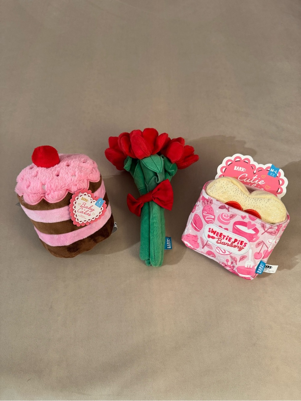 BARK Sweetie Pie’s Barkery Plush Dog Toy Bundle Cake/Roses/Cookie NWT